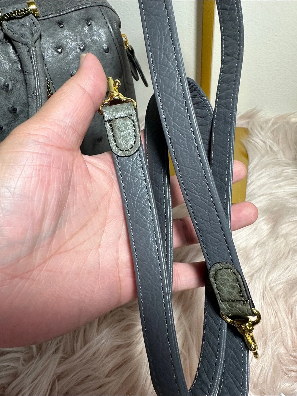Gray Ostrich-Leather Satchel Bag